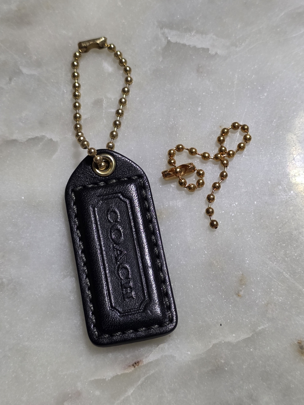 COACH Small Black Leather Hangtag with Gold Chain